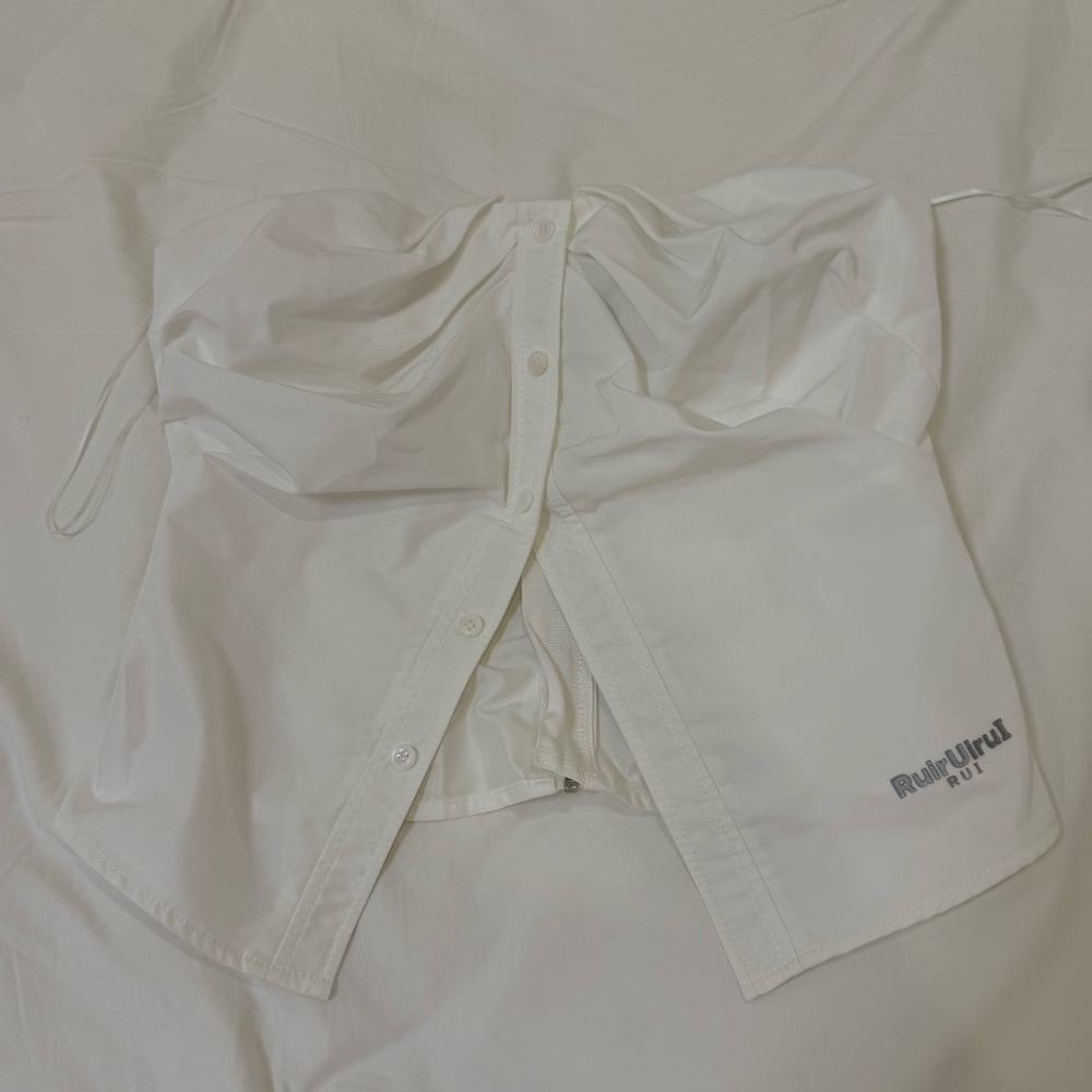White Ruched Button-Up Top